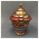 Vintage Iridescent Amber Splatter Glass Candy Dish