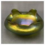 Loetz Attributed Vintage Green Iridescent Bowl