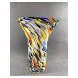 Hand-Blown Art Glass Vase with Multicolor Swirl
