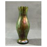 Bohemian Art Nouveau Iridescent Glass Vase, 8"