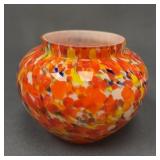 Czechoslovakian Splatter Rose Bowl Glass, 4" Tall