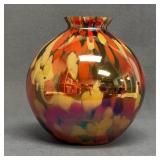 Vintage Iridescent Amber Splatter Glass Vase 8.5"