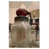 12" Glass Butter Churn With Red Metal Hand Crank