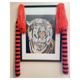 Framed Tiger Portrait Art With Red Pom-Poms