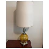 Yellow Glass Lamp with Ornate Metal Base