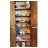 Kitchen Cabinet W/ Dishes & Bear Cookie Jar