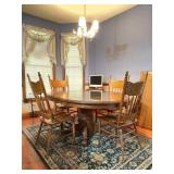 Oak Dining Table With Leaf and Four Chairs