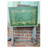 4 Green Faux Ornate Folding TV Trays Stand