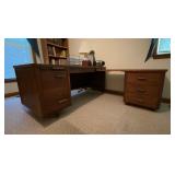MCM L-Shaped Desk with Drawers and Contents