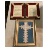 Framed Crocheted Cross and Poem Plaques Set