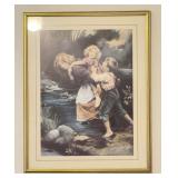 Framed Print of Children at Creek, 23x29 Inches