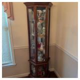 Wood and Glass Curio Cabinet With Contents