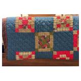 Handmade Patchwork Quilt with Blue and Red Pattern