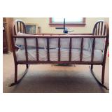 Wooden Spindle Rocking Cradle with Linens