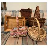 Woven Baskets and Wooden Tray Lot