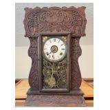 Wood Mantel Clock With Etched Glass Door 14x5x23
