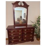 Solid Cherry Dresser with Brass Pulls and Mirror