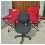 Two Folding Chairs & Office Chair