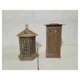 Two Vintage Candle Lit Brass Lanterns