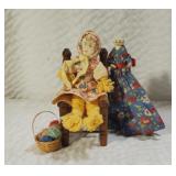Two Vintage Dolls & Dollhouse Chair