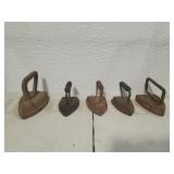 Five Cast Iron Sad Irons/Flat Iron
