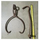 Vintage Hay Hook & Vintage Ice Block Tongs