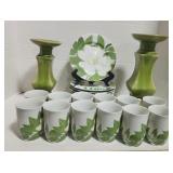 Set of Matching Cups & Plates with Candle Holders