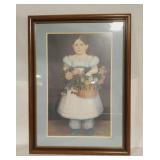 'Girl with Basket of Flowers' in Wooden Frame