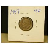 1947 US Roosevelt Silver 10 Cent Coin