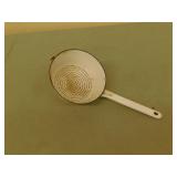 Antique white enamel kitchen strainer  7 in dia
