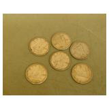 6- 10 cent Canadian 1950-1965 silver coins