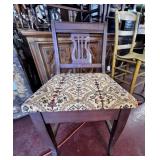 ANTIQUE WOODEN SEWING CHAIR WITH LYRE BACK &
