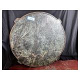 MARBLE TABLE TOP WITH METAL EDGING;  24"D