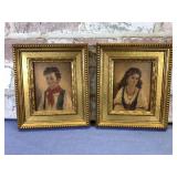 (2 PCS)  VINTAGE FRAMED BOY AND GIRL MINI ART BY