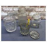 4 CLEAR GLASS CANDY / CONDIMENT JARS