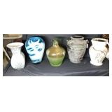SHELF LOT: 5 PCS ASSORTED VASES & PITCHER-ART
