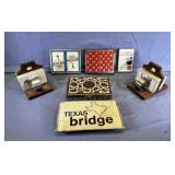 BOX LOT: PLAYING CARD HOLDERS & PLAYING CARDS