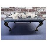 FOOTSTOOL WITH BRASS QUEEN ANNE LEGS &