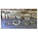 4 PIECES CHUNKY CLEAR GLASS: 3 MATCHING CANDLE-