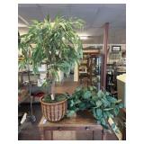 FAUX TREE IN BASKET & FAUX PLANT IN EMBOSSED