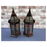 (2X) METAL & STAINED GLASS LANTERNS