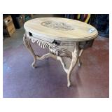 SOLID WOOD OCCASIONAL TABLE WITH CARVED SCENE