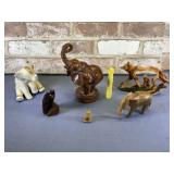 (6 PCS)ANIMAL FIGURINES - CERAMIC, WOOD, PORCELAIN
