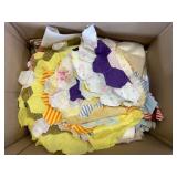 BOX LOT: ASSORTED FABRIC & QUILT TOP & SQUARES