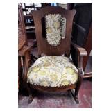 ANTIQUE OAK ROCKING CHAIR WITH UPHOLSTERED