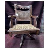 VINTAGE WOODEN OFFICE CHAIR WITH CANE SEAT &