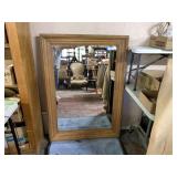 NATURAL WOOD FRAMED WALL MIRROR; 33.5" X 49.5"