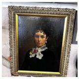 EARLY ANTIQUE FRAMED PAINTING; NAMEPLATE ON FRONT: