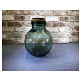 VINTAGE GREEN GLASS DEMIJOHN W/ CORK LID,