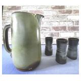 (4 PCS) FRANKOMA POTTERY - PITCHER & 3 MUGS